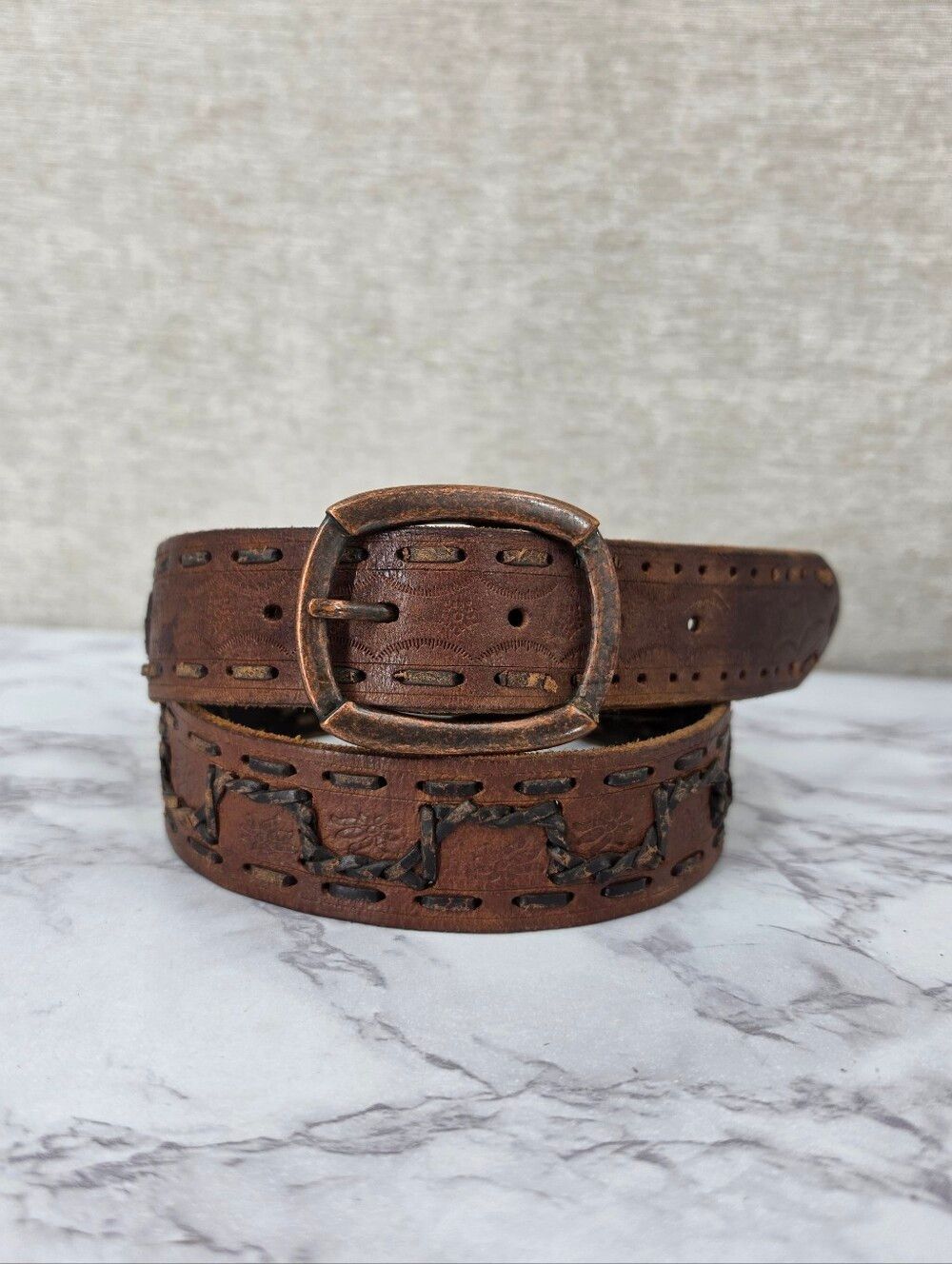 Levi's Classic Brown Leather Belt with Braided Laced Detail